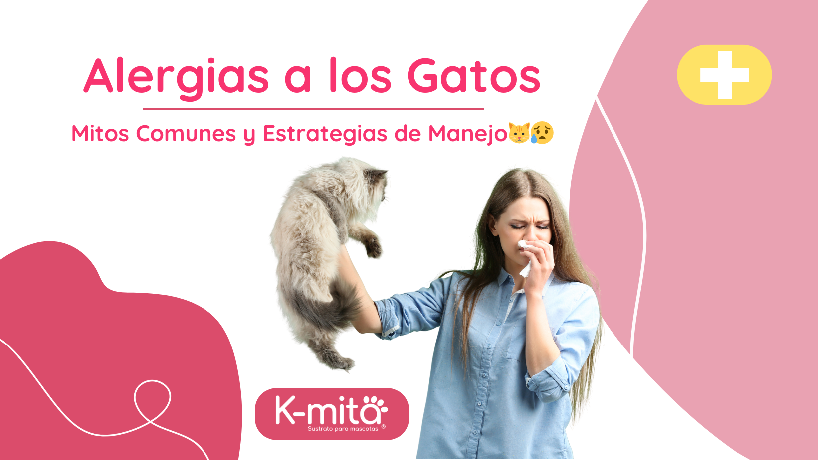 Una mujer con alergias sosteniendo a un gato