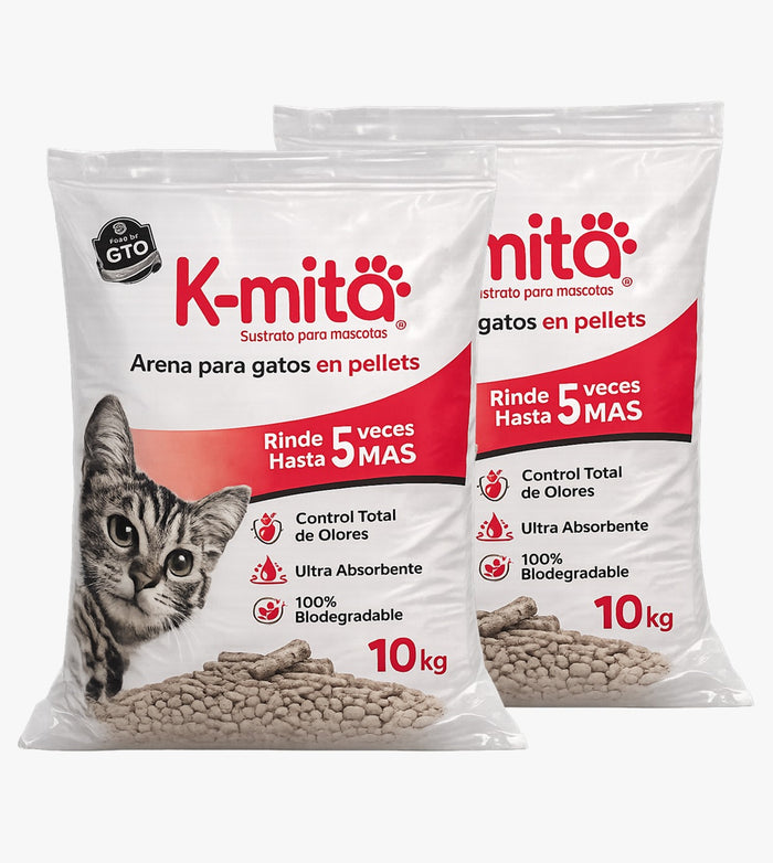 20 kg de Arena Biodegradable K-mita (2 bolsas de 10kg)