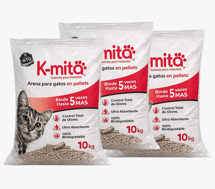 30kg de Arena Biodegradable K-mita (3 bolsas de 10kg)